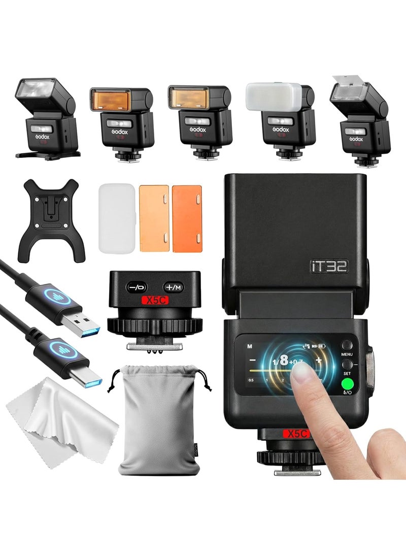 Godox IT32 TTL Camera Flash with X5C Flash Trigger for Canon Cameras,Magnetic Hotshoe&Trigger 2-in-1,Colorful Touch Screen,Rotatable Flash Head,X System TTL&HSS,LED Modeling Light,Creative Accessories - Image 1